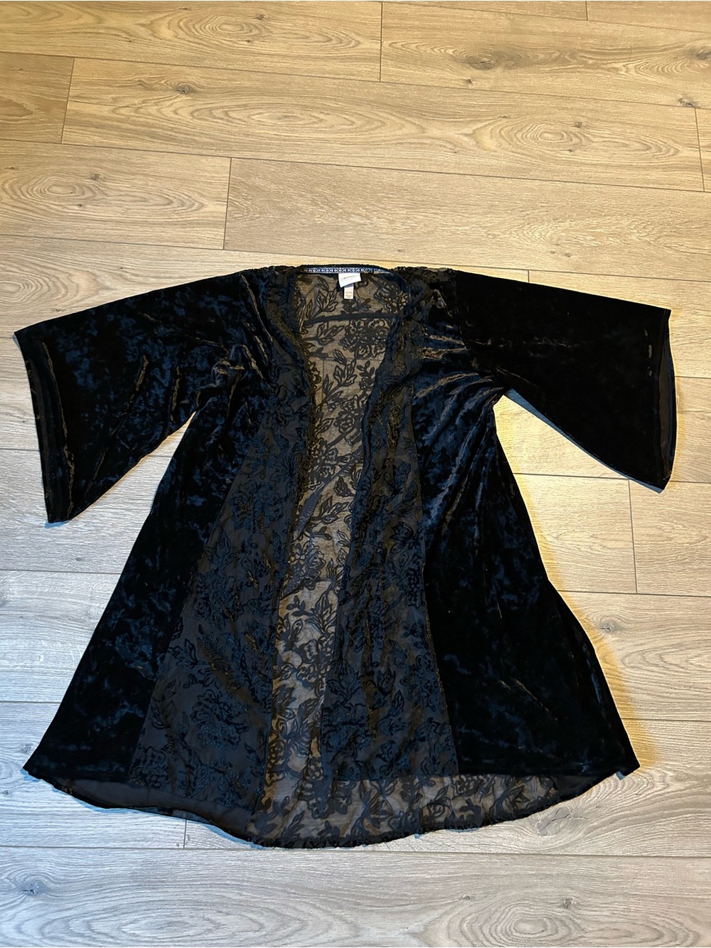 Knox Rose Black Floral Velvet Burnout Kimono / Duster Fairy Goth Size XL / XXL